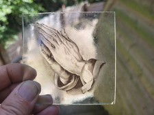 Stained glass painted hands prayer piece fragment kiln fired glass