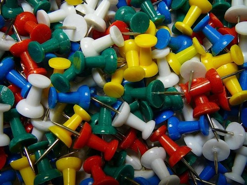 Coloured thumb tacks - push, pins