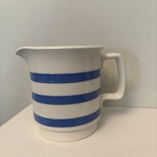 Vintage Carrigaline Pottery Ireland Blue & White striped Creamer Pitcher Jug 5” 