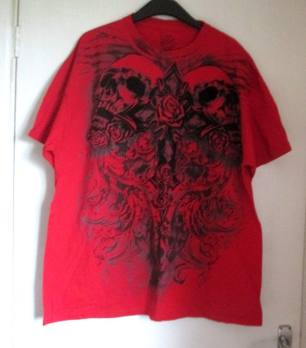 Skulls roses red black - skulls, roses-red