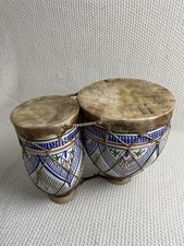 Vintage Moroccan Clay Darbouka Bongo Drum Ceramic Hide Skin Hand Percussion