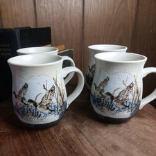 VTG OTAGIRI Japan Hand Made Original - Flying Mallards Ducks Pottery set of 4