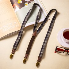 Retro Fabric Suspender Belt Triple-Clip Anti-Slip Braces Dinner Suit Formal Wear