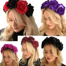 Large Roses Flower Garland Headband Boho Halloween Gothic Festival Wedding Party