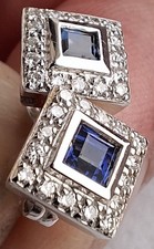 18Ct White Gold Sapphire & Diamond Cluster Earrings Butterfly Backs Hallmarked