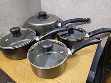 Set of 4 Grey Non-Stick Saucepans with Lids