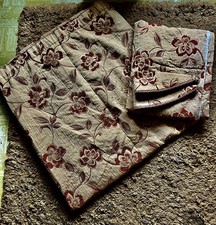 Thick Gold & Rust Brocade Fully Lined Curtains & Tiebacks 63” Wide 72” Drop