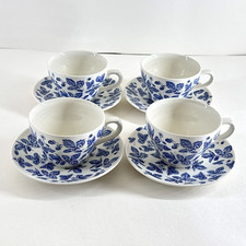 Vintage Style Churchill England Blue Floral Tea Cups And Saucers Set Of Four