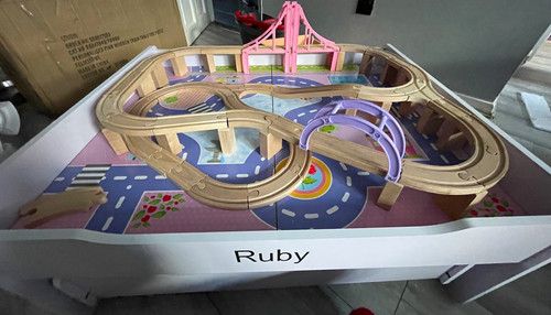 Wooden train track set with - wooden,