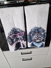 Black Cockapoo Tea Towe Setl Doodle Pattern Brand New  Dog Lover Gift