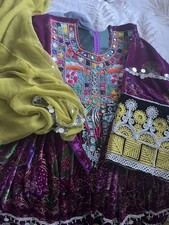 afghan dress, purple and green