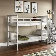 Bunk Bed High Sleeper Solid Pine Wood Frame Ladder Slats Single 3FT White