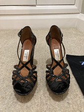 LANVIN SHOES Ete 2007  BLACK PATENT LEATHER PLATFORM HEEL  Size 40 / UK 7