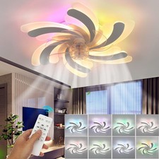 LED Ceiling Fan Lights Remote Control Dimmable Indoor RGB Color Changing 6 Speed