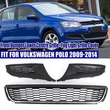 FOR 09-14 VW POLO 6R 6C FRONT CENTRE GRILLE & FOG LIGHT COVER W/ CHROME MOULDING