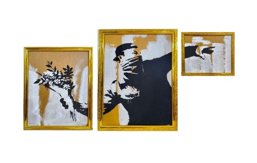 Banksy flower thrower triptych - flower,