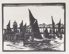 RAMSGATE TRAWLER - By WILKINSON : 1922, Boat, Boats, Ship, Ships Woodcut Print