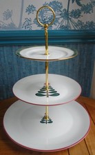 3 tier XL Christmas Cake Stand Made from part mismatched plates with Xmas Trees
