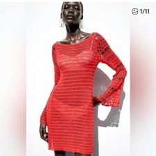 Zara Red Crochet Knit Mini