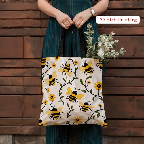 Bee floral canvas tote - floral,