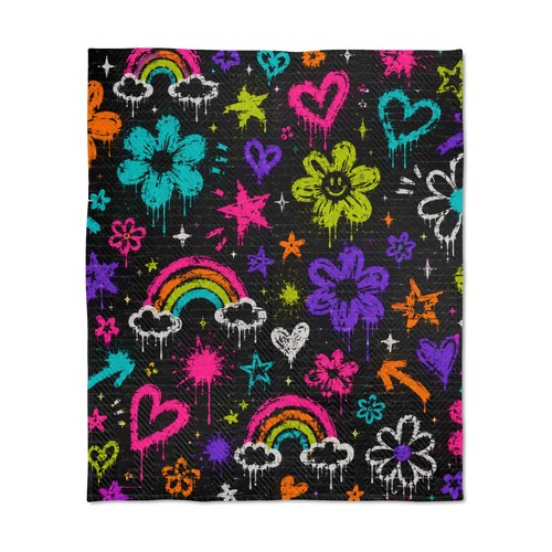 Neon doodle rainbows quilted - neon,