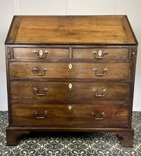 Antique Georgian Mahogany Bureau, Study Furniture, Drawer Desk, Library Interior