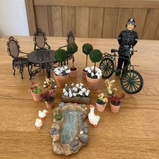 Dolls House Garden Items Plants Topiary Pots Pond Bicycle Pond