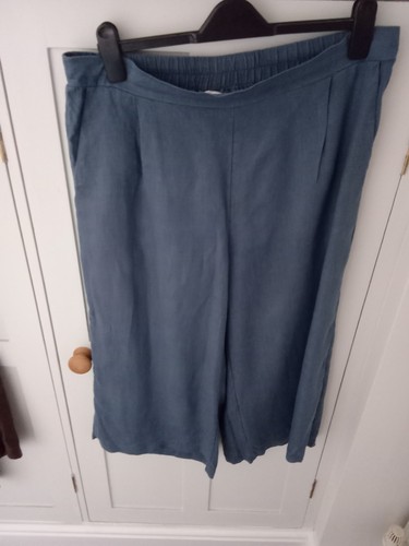 Women blue linen culottes - linen,
