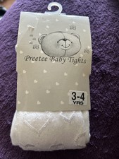 Girls White Heart Patterned Tights Age 3/4