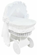 White wicker wheels crib baby - wheels, crib/baby
