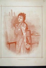 Original Old Antique Print 1892 Woman Easel Portrait 19th Century