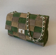 CHANEL Green & Grey Suede 2.55 Flap Shoulder Bag with Original Box & Dust Bag