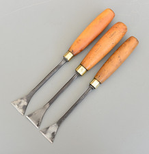 Set 3 Vintage C.Riley Fishtail Carving Flat Chisel Boxwood Handle  40mm 38mm