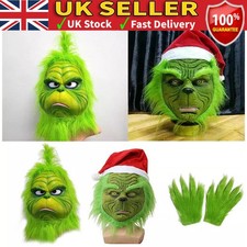 The Grinch Full Head Latex Mask Xmas Hat Monster Adult Cosplay Costume