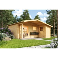 17x15Ft All Seasons Premium 2-Room Apex Roof Log Cabin With Single Glazing(34mm)