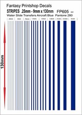 STRIPES WATER SLIDE TRANSFERS BLUE  .25mm - 9mm  DECALS FP605 DECALS MODELS KITS