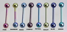 Coloured barbell straight bars , solid Titanium, all sizes   1.6 mm (14g)