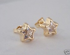 9ct Real Gold 5 Star Clear White CZ Large Studs Earrings B'Day GIFT BOX Solid 9K