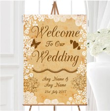 Shabby Chic Rustic Vintage Lace Personalised Any Wording Welcome Wedding Sign