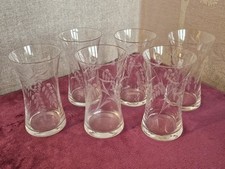 Lovely Set of 6 Vintage Tumbler Glasses with Etched Pattern - VGC