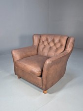 Vintage Swedish OPE Leather lounge Chair 1970s Brown Buttoned Retro EB9575 MNOR