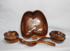 Wooden Leaf Serving Bowl Set Bundle 9-piece Salad Dining Table