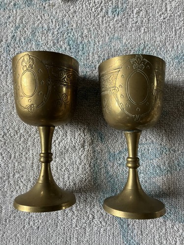 Pair vintage hand etched - pair, hand-etched