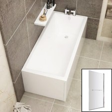Single Ended Square Bathtub Straight Acrylic Gloss White Screen with Rail Modern