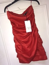 Zara Satin Effect  Red Ruched