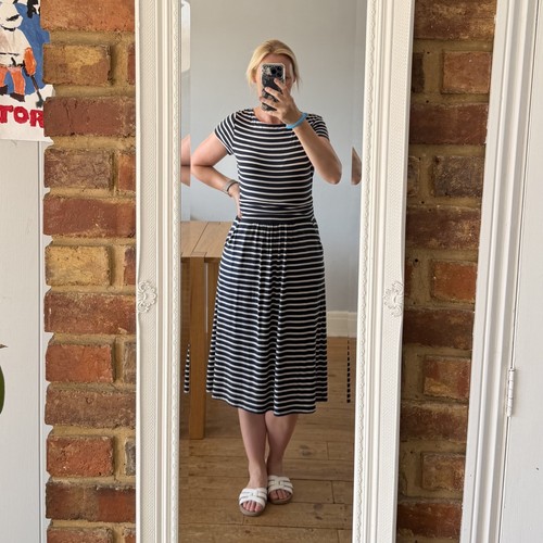 Boden navy white stripe midi - &,