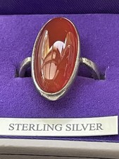 Chunky 925 Silver Oval Carnelian Ring Edinburgh 1978 Size M Vintage Scotland