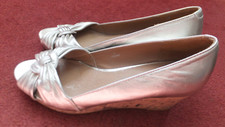M&S Footglove Silver Leather Slip-on wedge sandals. Size 7