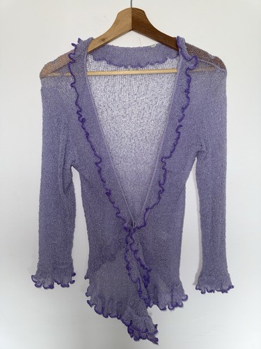 Y2k lilac ruffle knit cardigan - ruffle,