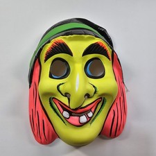 Esco Halloween Mask Yellow Witch Vacuform Plastic 1980s Deadstock Horror Vintage